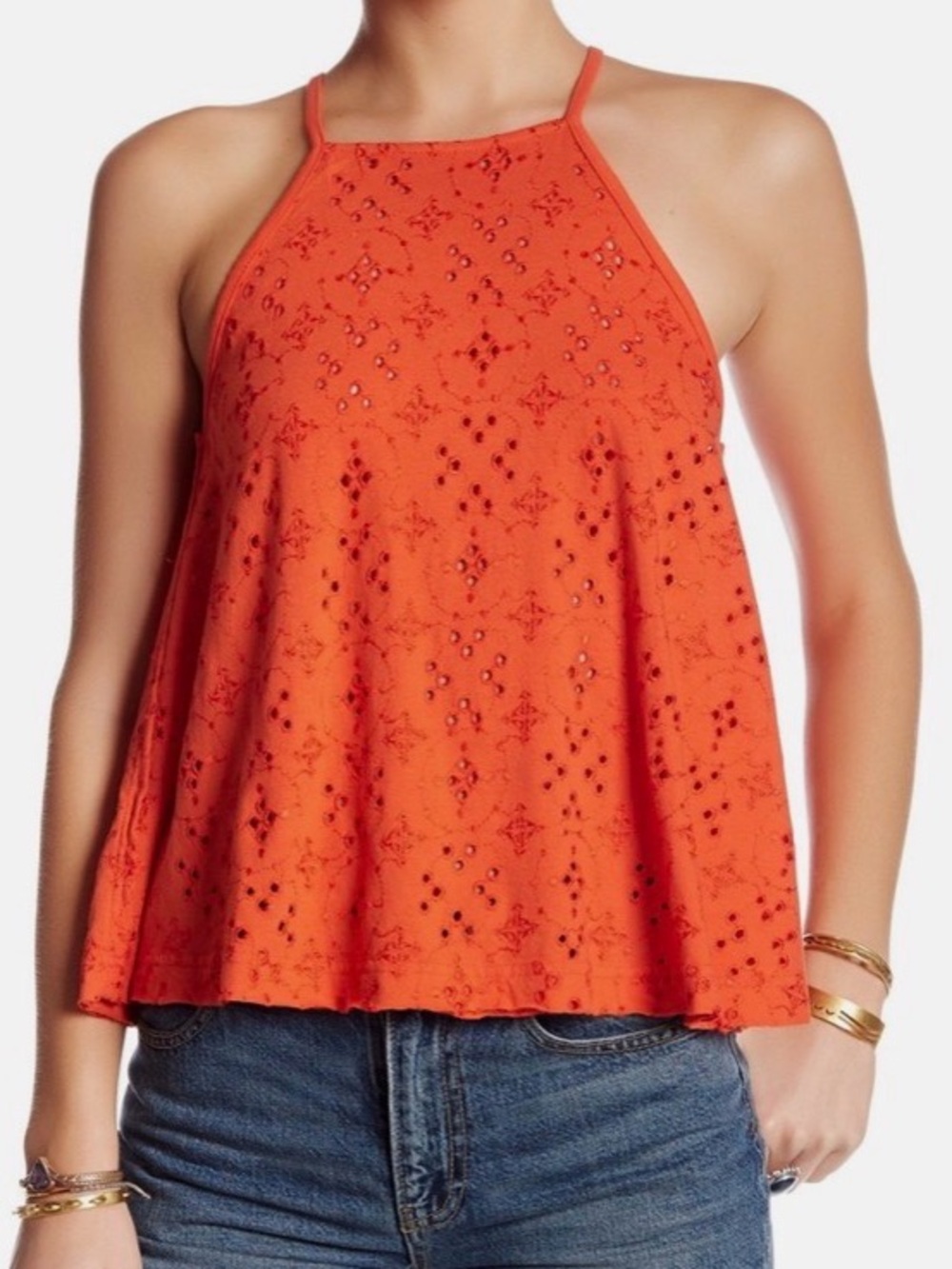 Free People Orange Floral Tank Top